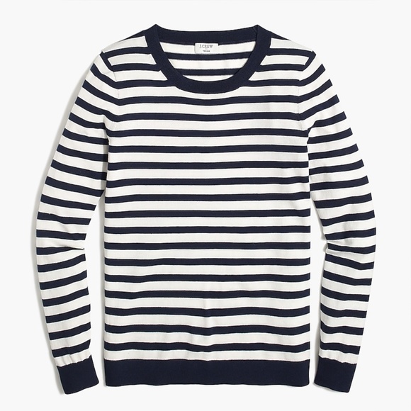 J. Crew Factory Sweaters - J. Crew Cotton Teddie Sweater in Classic Strip White & Navy Medium
